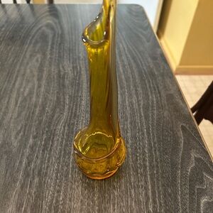 Vintage Mid Century Modern Yellow Slag Swung Glass Vase Kanawha Glass